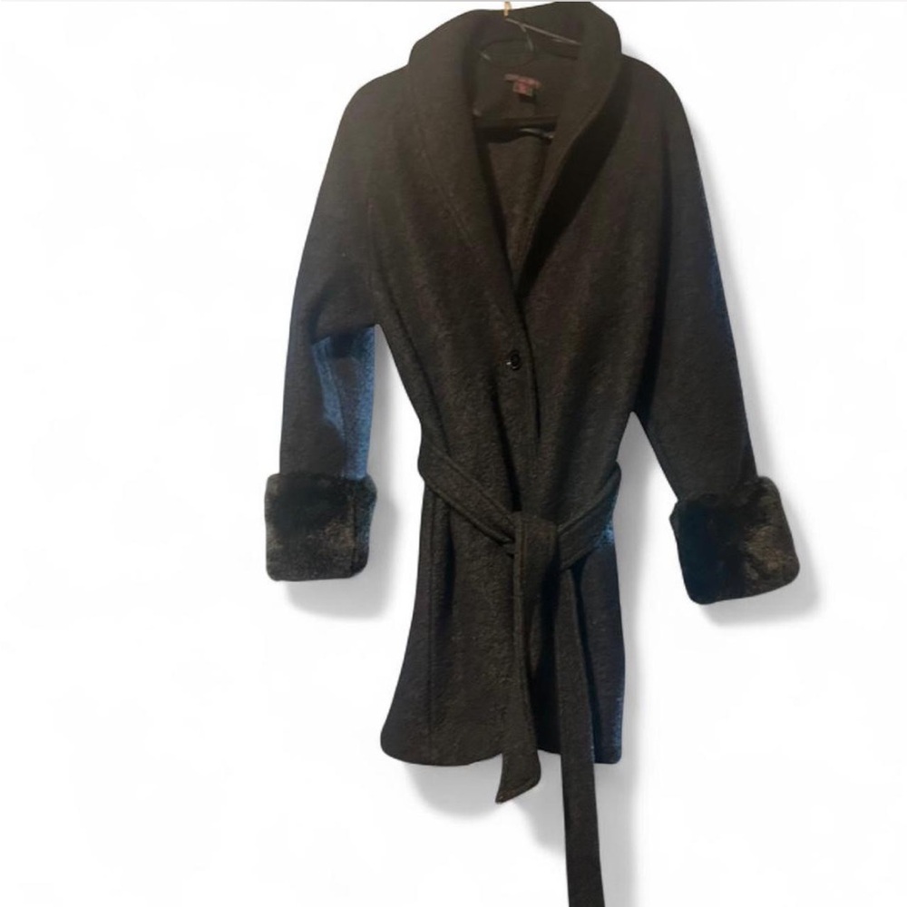 Christian Siriano Black Trench Coat with Fur Cuffs